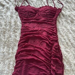 Elegant Burgundy Ruched Dress